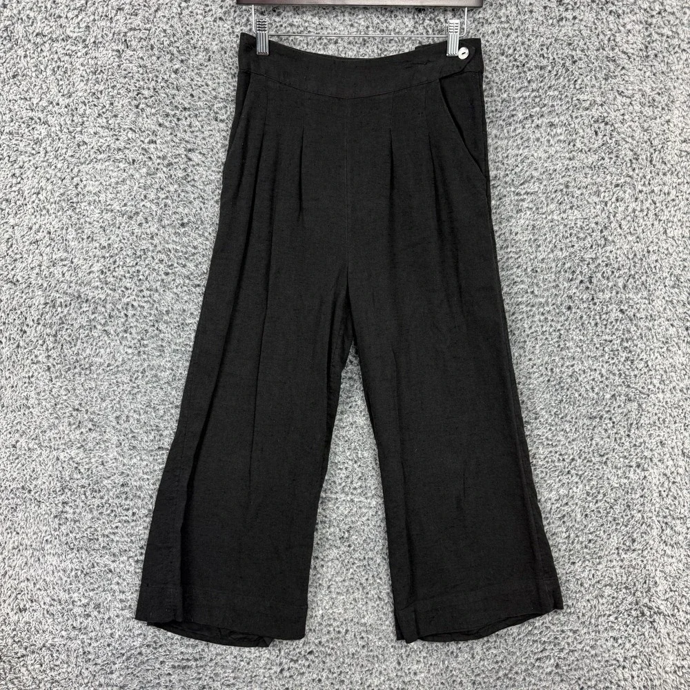 Free People Pants Womens Small Black Cropped Wide Leg Flare Pleated Coulette
